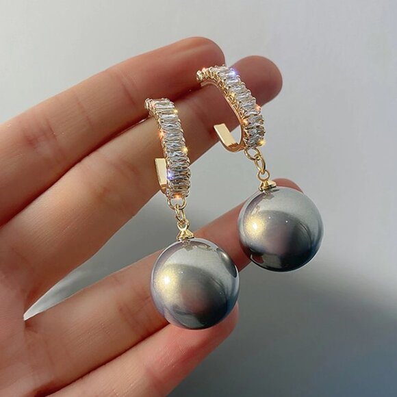 Gold‎ Crystal Pearl Large Drop Dangle Earrings - Picture 1 of 5
